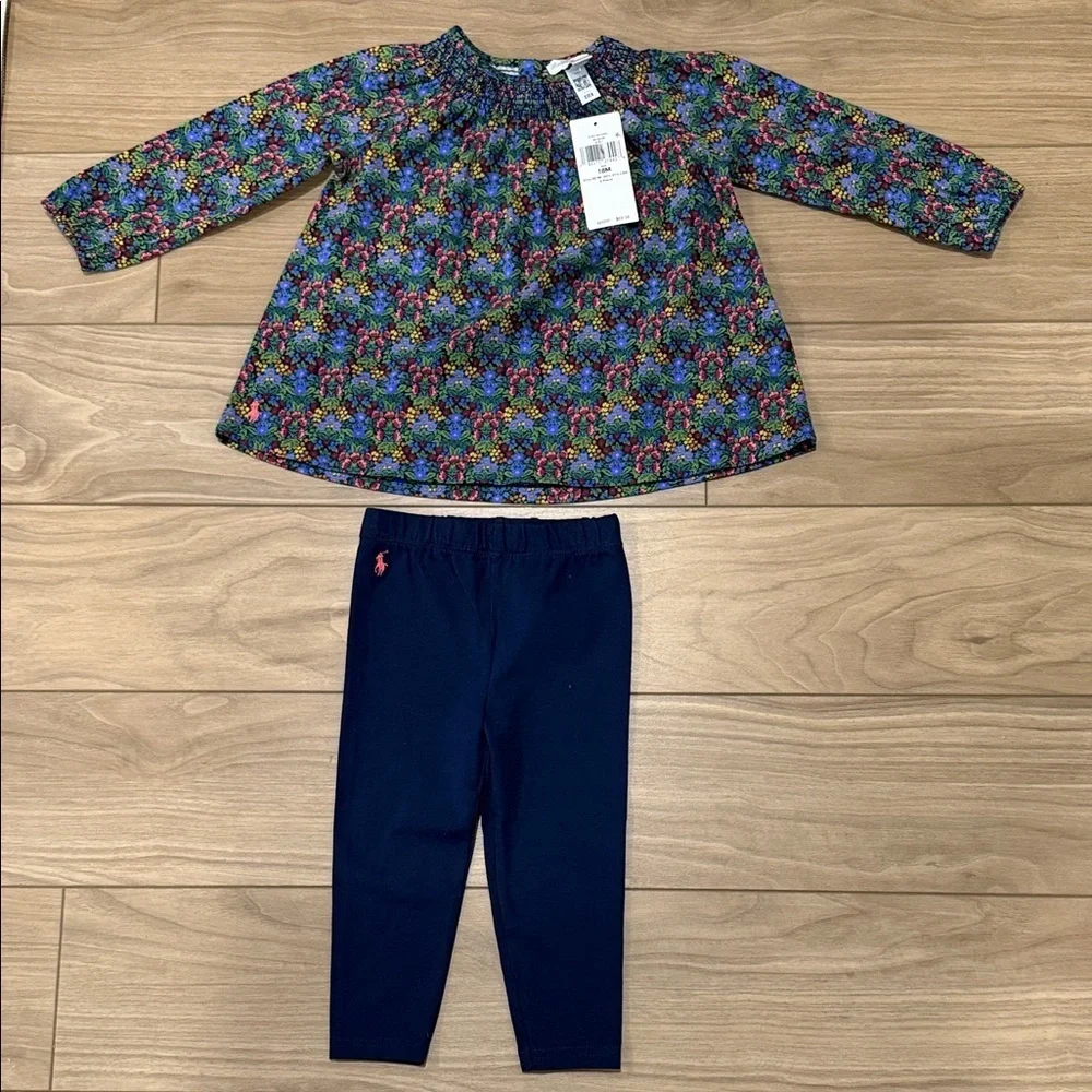Polo by Ralph Lauren Kids Floral Top and Navy Leggings Set